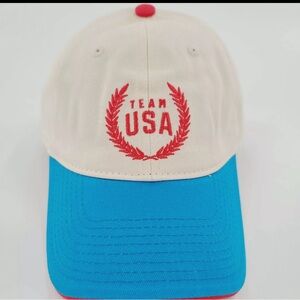 Team Apparel USA Adjustable Hat Cream Blue Cap Authentic Olympics NEW